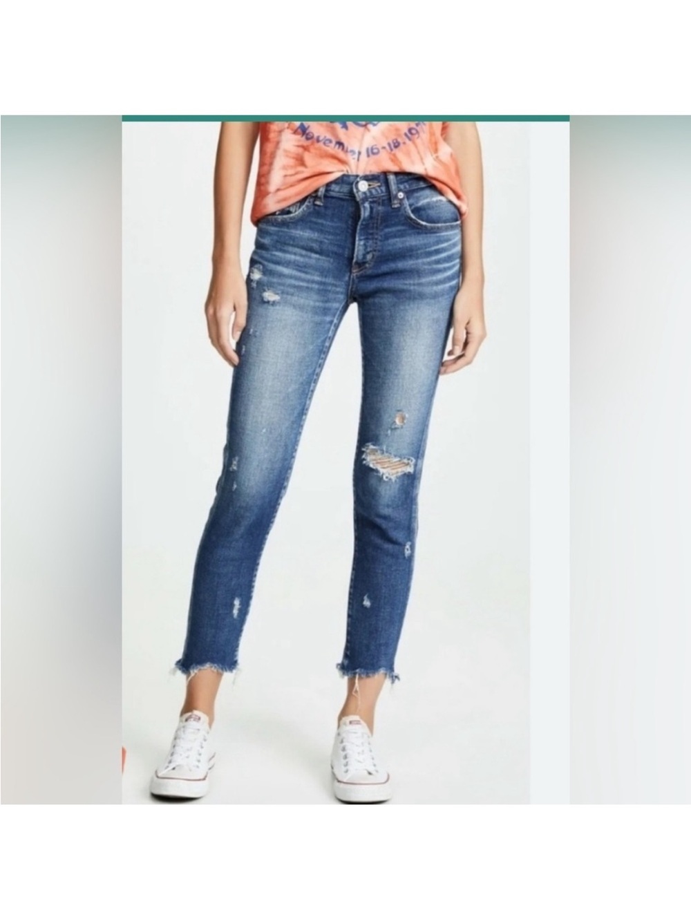 Moussy Vintage Jeans Women's‎ 31 Mid Rise Stretch Crop Distressed Japan Designer